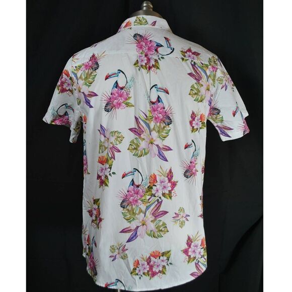 Pac Sun White Pink Green Floral Short Sleeve Shirt - M - Picture 3 of 4